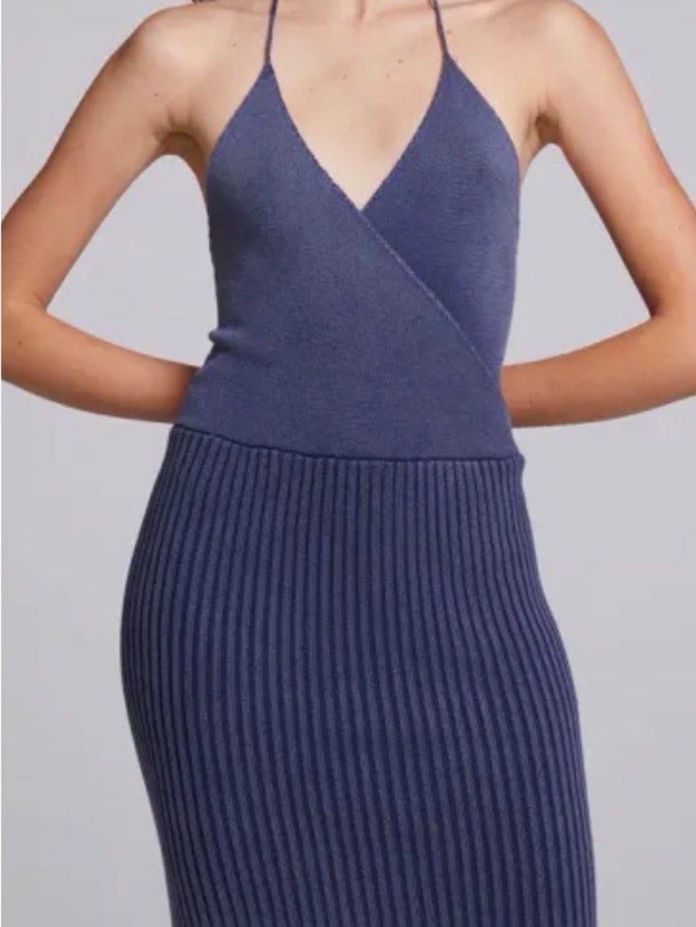 NWT-Chaser Ribbed Knit Wrap Dress - Blue